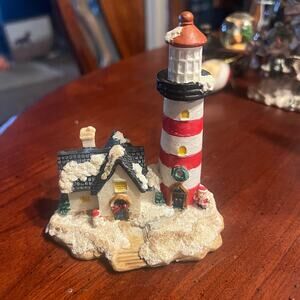 Vintage Christmas Lighthouse Ornament Holiday Sparkle Festive Nautical  3.5"x3x2